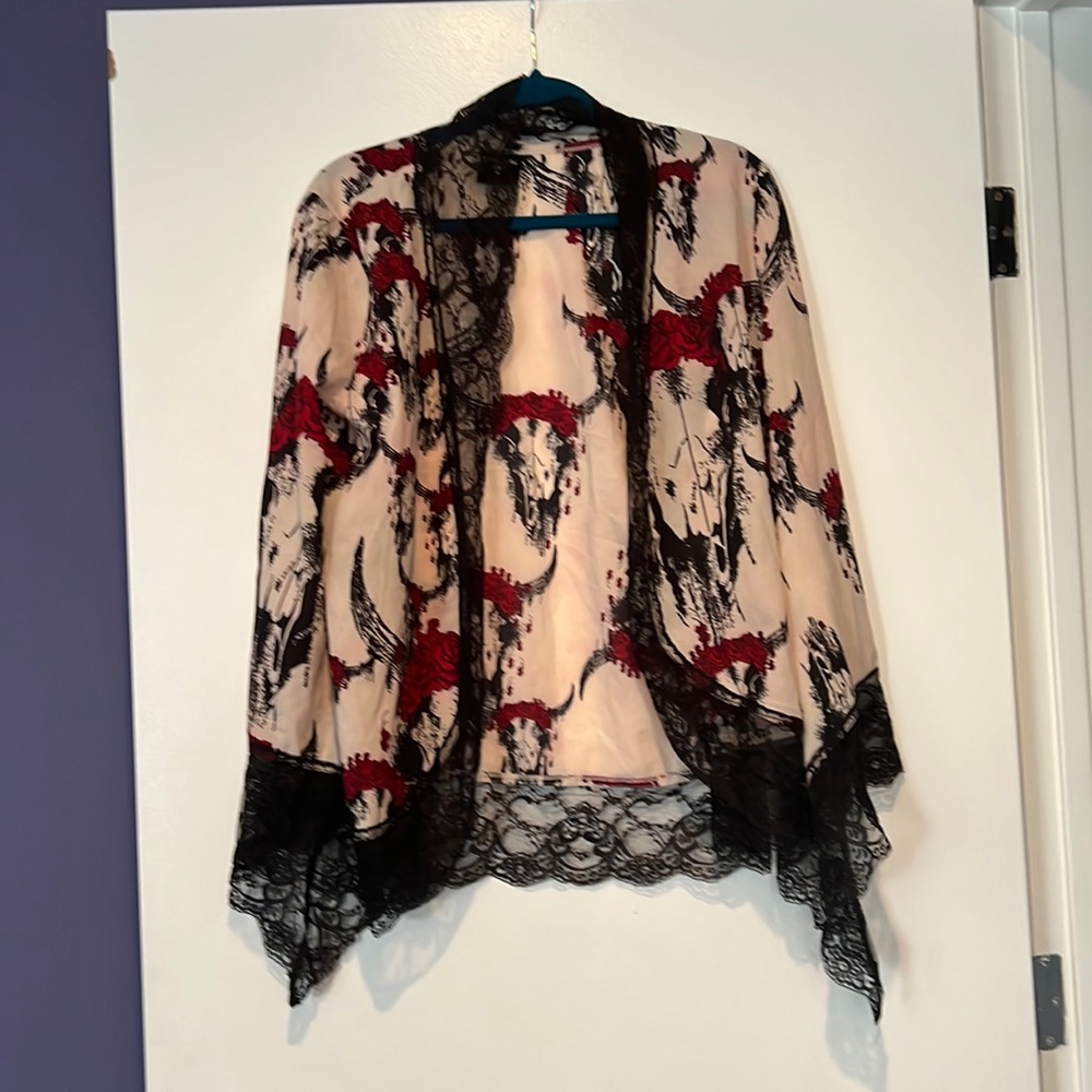 Goth Original Sin kimono top with black lace says size 10 fits M NWOT